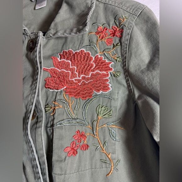 Christopher & Banks Embroidered Floral Utility Jacket Size Small Boho - Picture 2 of 6